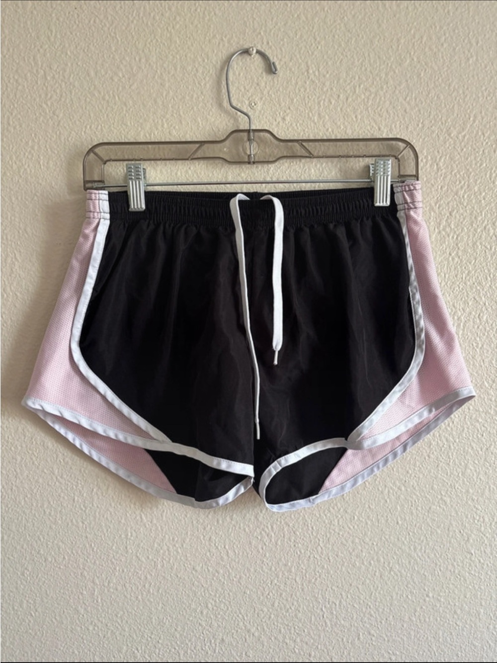 Soffe Women's Black & Light Pink Athletic Running Shorts with Drawstring